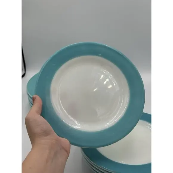 12 Pyrex Vintage Milk Glass Plates Teal Aqua Blue Dinnerware 6 Small 6 Large